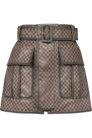 Balmain Monogram-print leather miniskirt