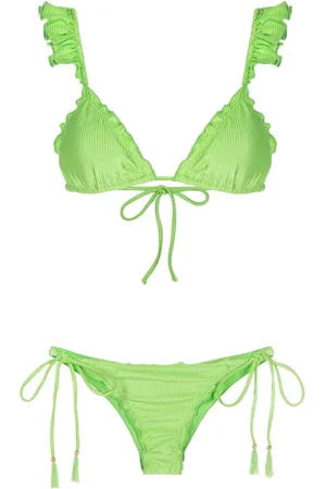 Brigitte Ruffled-trim ribbed bikini