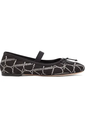 VALENTINO GARAVANI Toile Iconographe embellished ballerina shoes