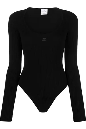 Courrèges Logo-embroidered ribbed-knit bodysuit