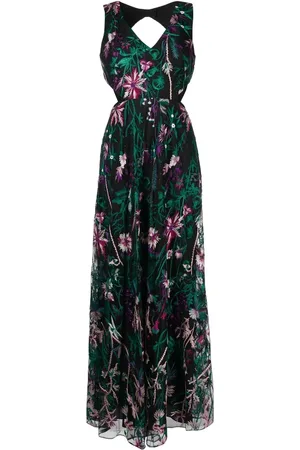Marchesa Notte Cut-out floral-embroidery gown