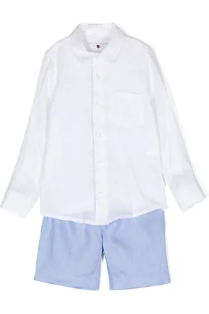 Lapin House Striped-detail linen short set