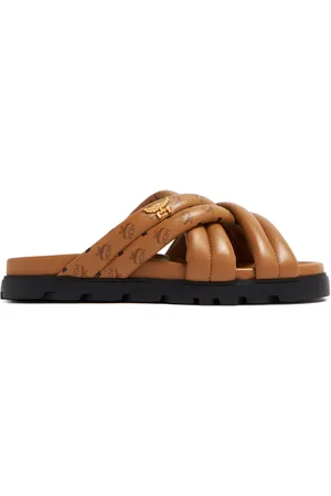 MCM Visetos-print crossover leather slides