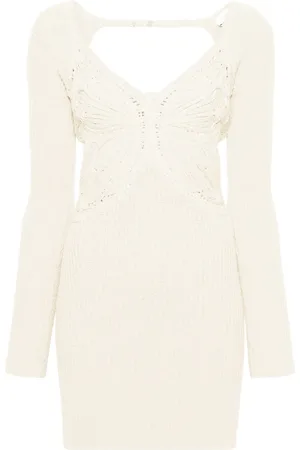 BLUMARINE Butterfly-embroidered ribbed midi dress
