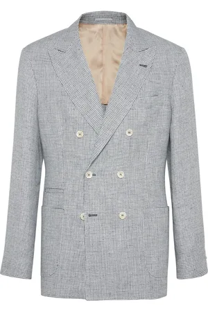 Brunello Cucinelli Puppytooth double-breasted linen blazer