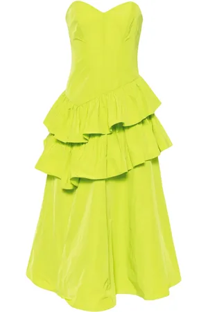 Marchesa Notte Taffeta tiered midi dress