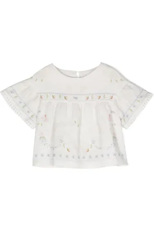 Lapin House Floral-embroidered linen blouse
