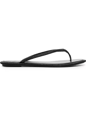 RENE CAOVILLA Glass crystal-embellishmed leather flip-flops
