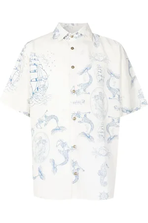 AMIR SLAMA Logo-engraved graphic-print shirt