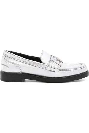 Fendi Baguette metallic leather loafers