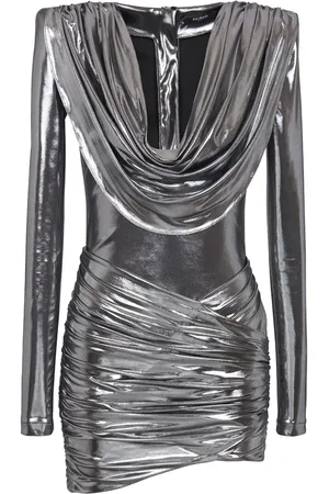 Balmain Cowl-neck lam?? mini dress