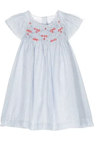 Tartine Et Chocolat Flared floral-embroidered striped dress