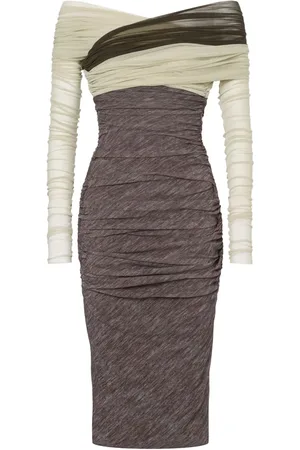 Serafini Open-shoulder ruched midi dress