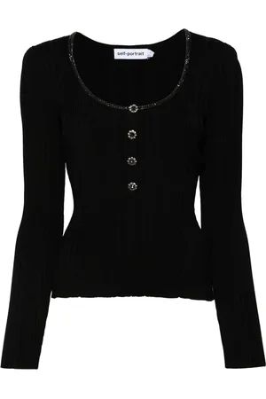 Self-Portrait Diamant??-embellished knitted top