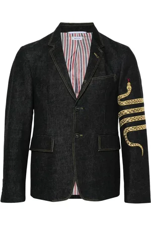 Thom Browne 4-Bar snake-embroidered denim blazer