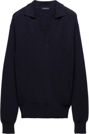 Prada Ribbed-knit polo sweater