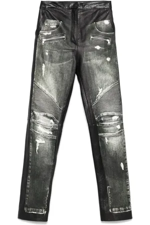 Balmain Denim-print leather trousers
