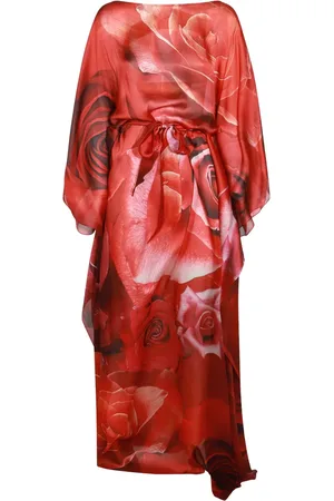 Roberto Cavalli Rose-print silk kaftan dress
