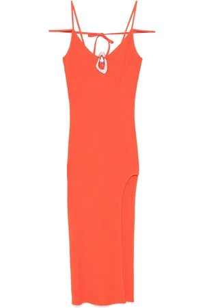 DAVID KOMA Crystal-buckle knitted maxi dress