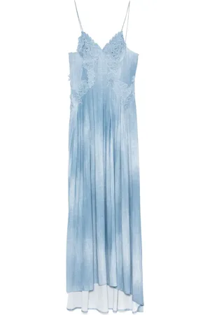 ERMANNO SCERVINO Denim-print lace-detail maxi dress