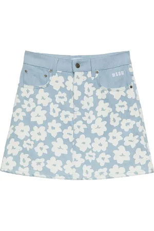 Msgm Floral-print denim skirt