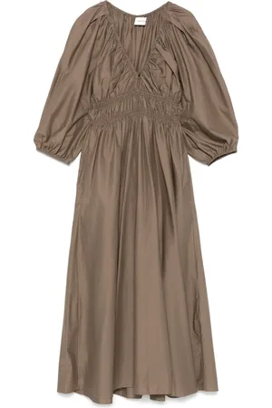 MATTEAU Shirred plunge midi dress