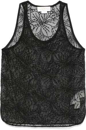 GENNY Floral-embroidered organza tank top