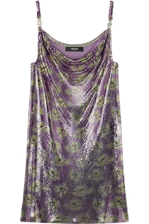 VERSACE Poppies Metal Mesh mini slip dress