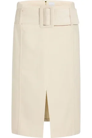 Patou Belted denim midi skirt