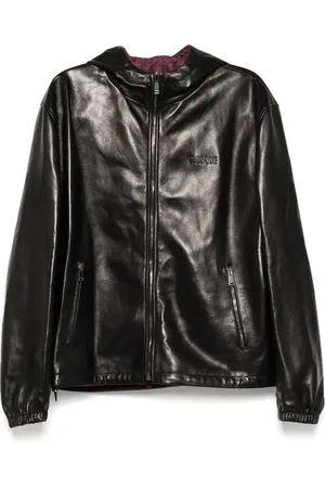 VERSACE Leather hooded jacket