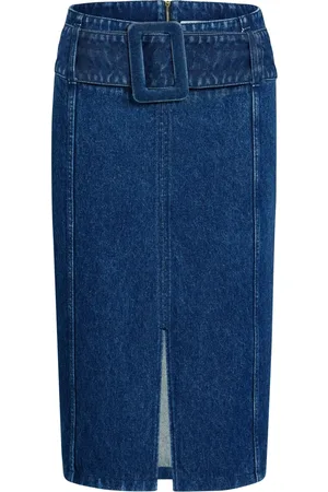 Patou Belted denim midi skirt