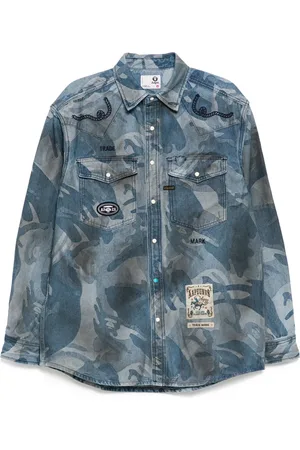 A Bathing Ape Moonface jacquard camo denim shirt