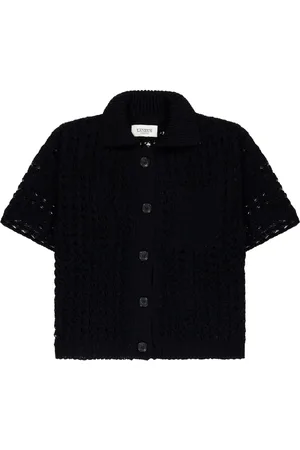 LANEUS Open-knit boxy polo top