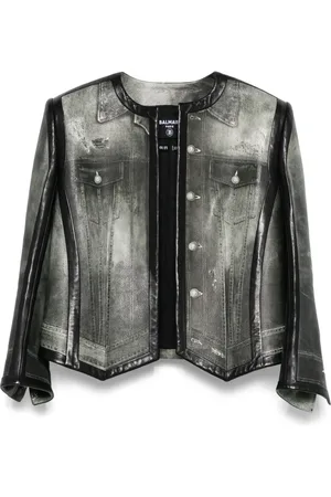 Balmain Denim-print leather jacket