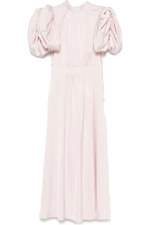 ROTATE Puff-sleeve satin midi dress