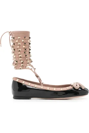 VALENTINO GARAVANI Rockstud lace-up leather ballerinas