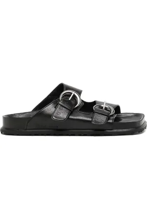 Marine Serre Logo-debossed buckle-strap leather sandals