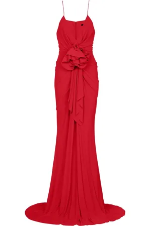 Balmain Floral-appliqu?? pleated gown