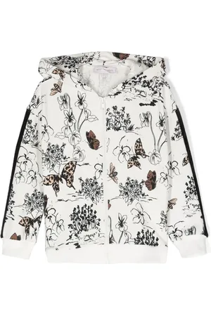 MONNALISA Botanical-print zip-up hooded cardigan
