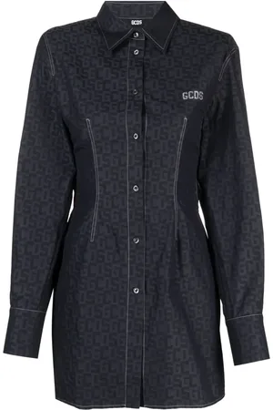 GCDS Monogram-pattern rhinestone-logo shirtdress