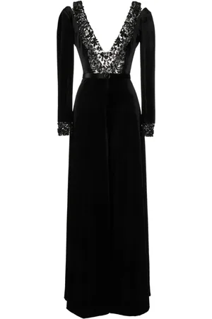 Saiid Kobeisy Beaded velvet wide-leg jumpsuit