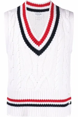Thom Browne RWB trim cable knit tank top