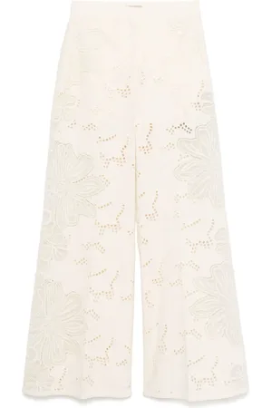 Elie saab Embroidered cotton palazzo pants