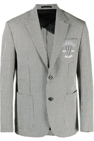 VERSACE Logo embroidery houndstooth blazer