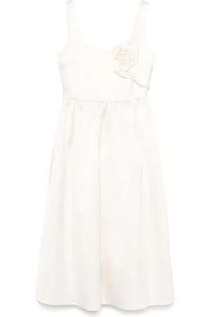 Self-Portrait Floral-appliqu?? satin midi dress