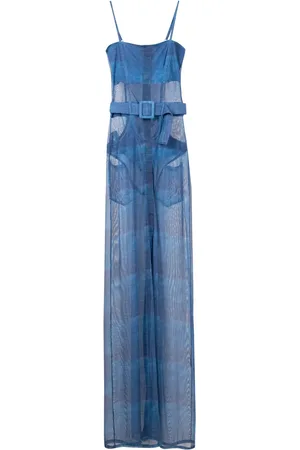 AMIR SLAMA Sheer-finish belted-waist maxi dress