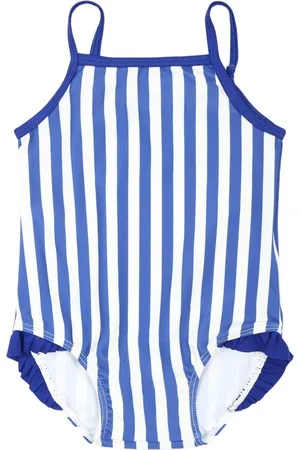 Petit Bateau Ruffle-detail striped swimsuit