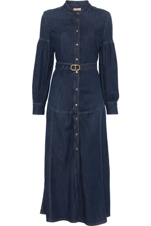 Twin-Set Belted denim long dress