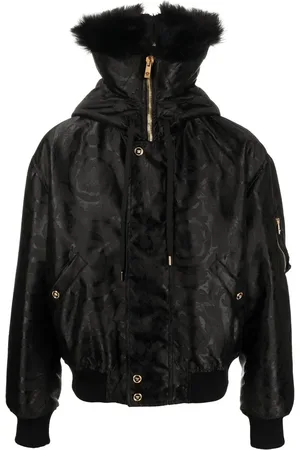 VERSACE Baroque-print shearling-lined jacket