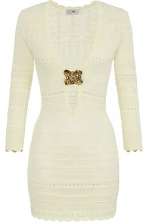 Elisabetta Franchi Brooch-detail open-knit dress